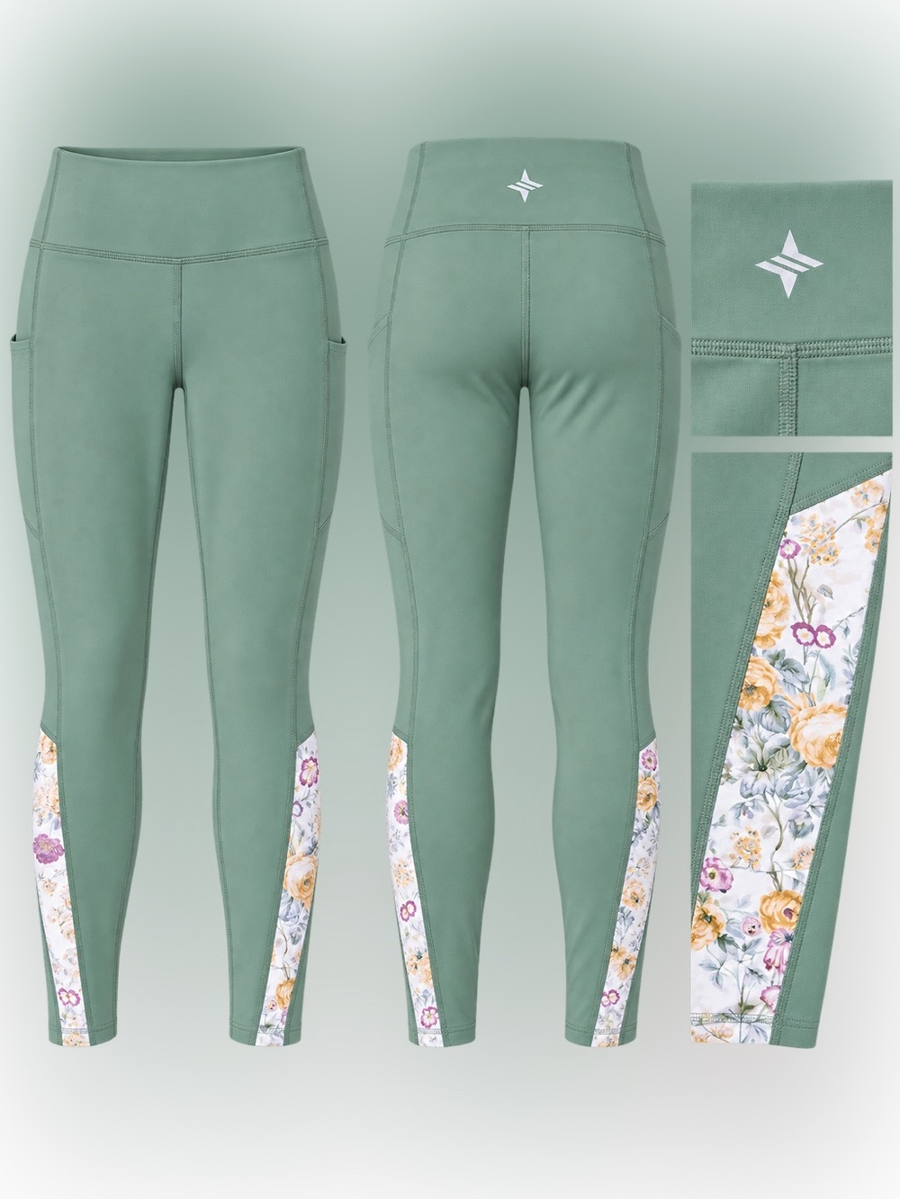 Tuckernuck Tnuck Sport Meadow Green Chintz Floral Compression Leggings | size M